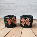 Kit Porta Panetone de Crochê Preto com laço Vermelho