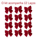Kit com 12 Laços Natalinos em Veludo Vermelho